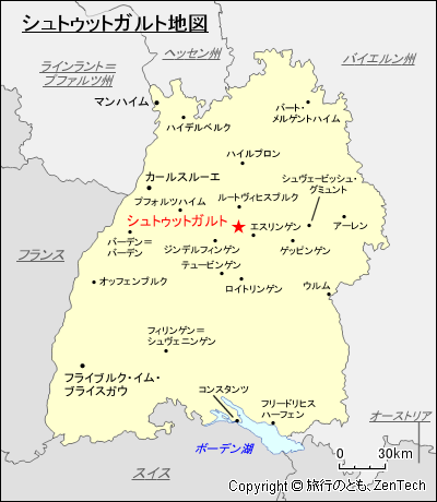 バーデン=ヴュルテンベルク州シュトゥットガルト地図