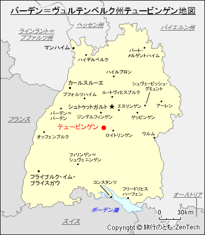 バーデン＝ヴュルテンベルク州テュービンゲン地図