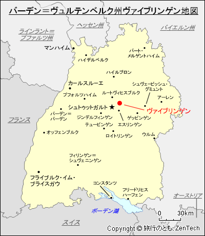 バーデン＝ヴュルテンベルク州ヴァイブリンゲン地図