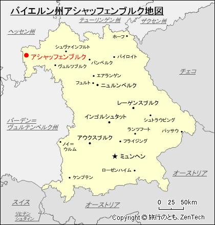 バイエルン州アシャッフェンブルク地図