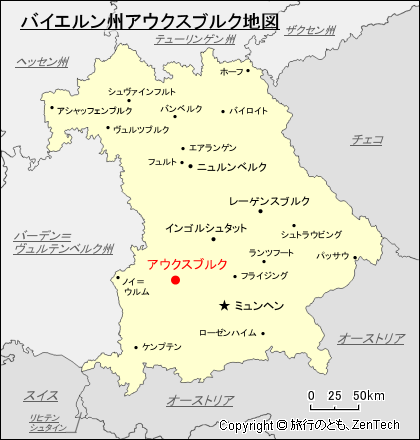 バイエルン州アウクスブルク地図