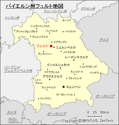 バイエルン州フュルト地図