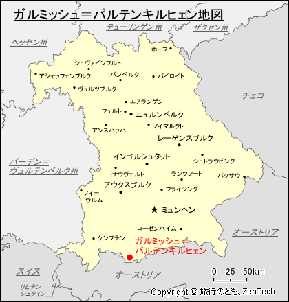 バイエルン州ガルミッシュ＝パルテンキルヒェン地図