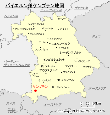 バイエルン州ケンプテン地図