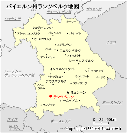 バイエルン州ランツベルク地図