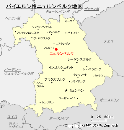 バイエルン州ニュルンベルク地図