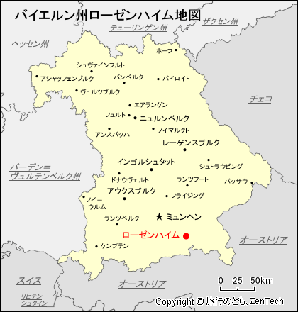 バイエルン州ローゼンハイム地図