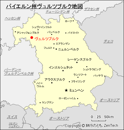 バイエルン州ヴュルツブルク地図