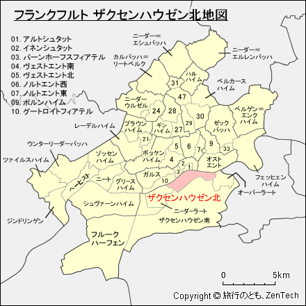 フランクフルト ザクセンハウゼン北地図