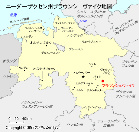 ニーダーザクセン州ブラウンシュヴァイク地図