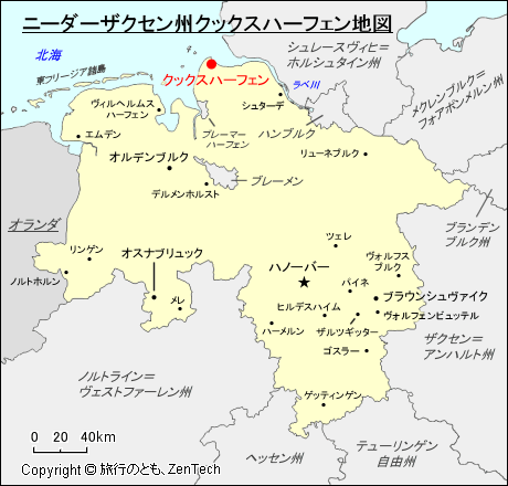 ニーダーザクセン州クックスハーフェン地図