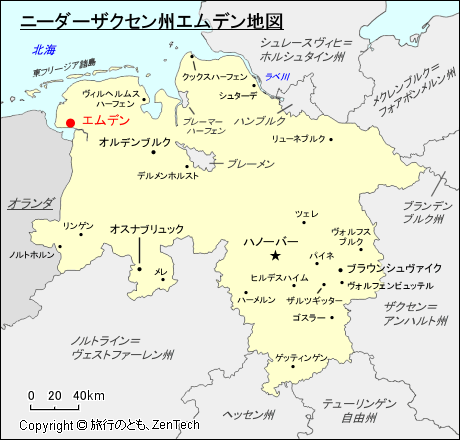 ニーダーザクセン州エムデン地図