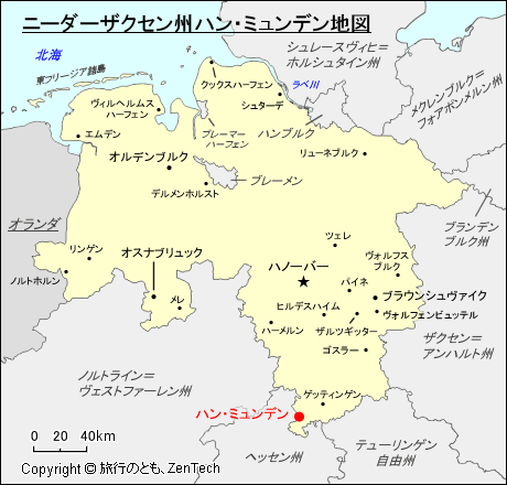 ニーダーザクセン州ハン・ミュンデン地図
