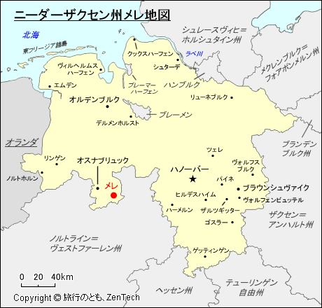 ニーダーザクセン州メレ地図