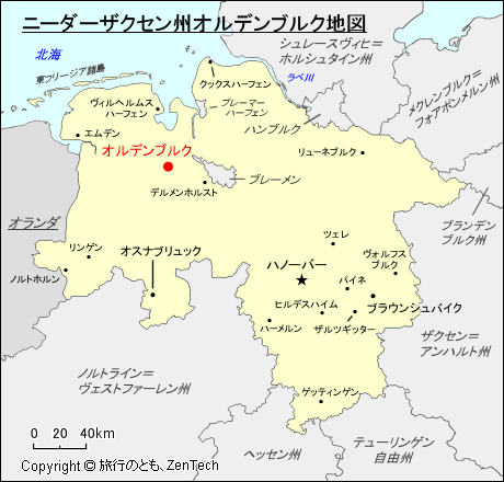 ニーダーザクセン州オルデンブルク地図