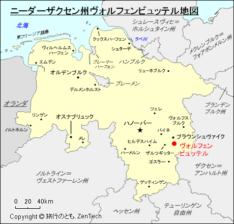 ニーダーザクセン州ヴォルフェンビュッテル地図