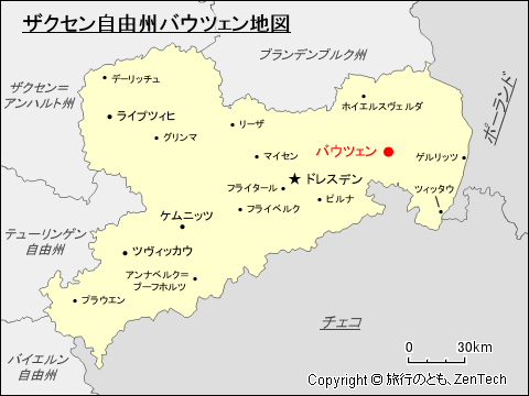 ザクセン自由州バウツェン地図