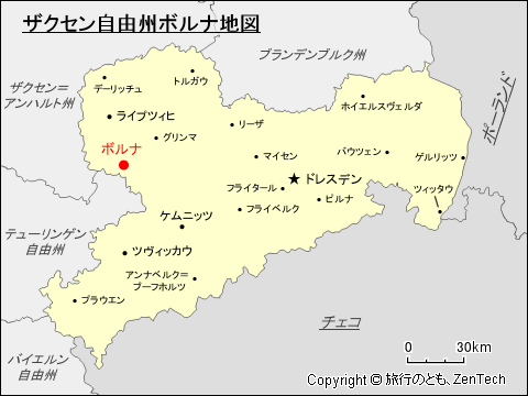 ザクセン自由州ボルナ地図