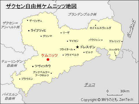 ザクセン自由州ケムニッツ地図