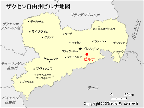 ザクセン自由州ピルナ地図