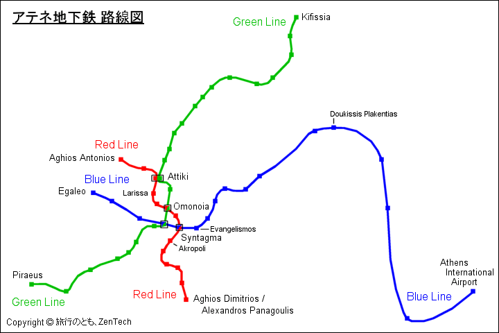アテネ地下鉄 路線図