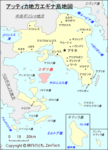 アッティカ地方エギナ島地図