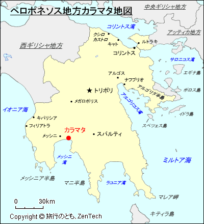 ペロポネソス地方カラマタ地図