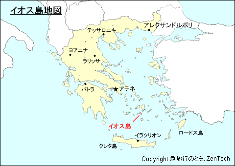 ギリシャにおけるイオス島地図