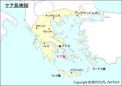 ギリシャにおけるケア島地図