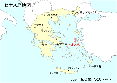 ギリシャにおけるヒオス島地図