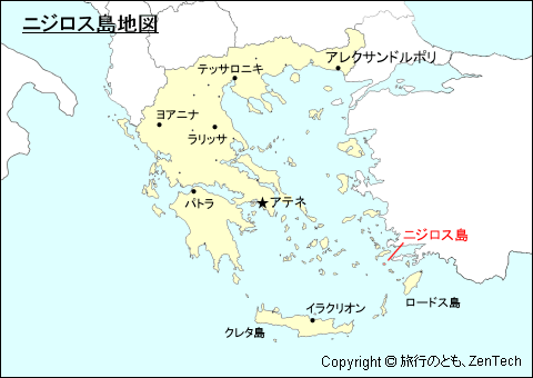 ギリシャにおけるニジロス島地図