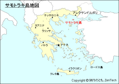ギリシャにおけるサモトラキ島地図