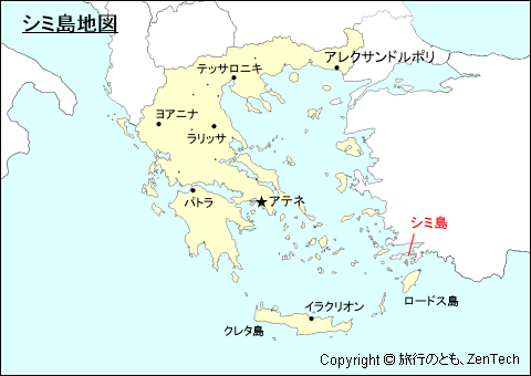 ギリシャにおけるシミ島地図