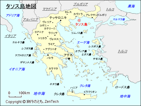 ギリシャにおけるタソス島地図