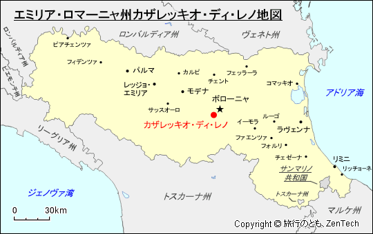 エミリア・ロマーニャ州カザレッキオ・ディ・レノ地図