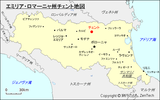 エミリア・ロマーニャ州チェント地図