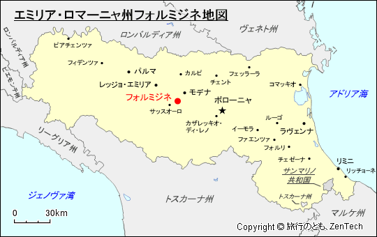 エミリア・ロマーニャ州フォルミジネ地図