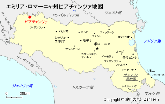 エミリア・ロマーニャ州ピアチェンツァ地図