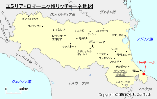 エミリア・ロマーニャ州リッチョーネ地図
