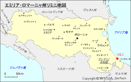 エミリア・ロマーニャ州リミニ地図