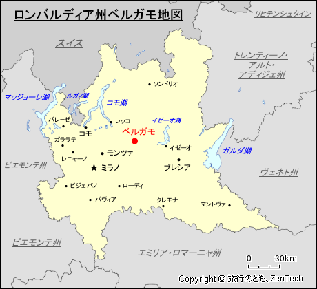 ロンバルディア州ベルガモ地図