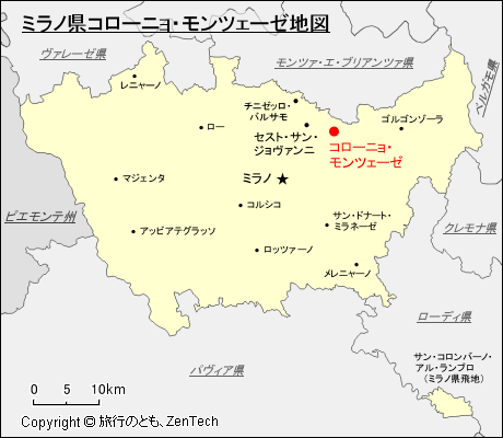 ミラノ県コローニョ・モンツェーゼ地図