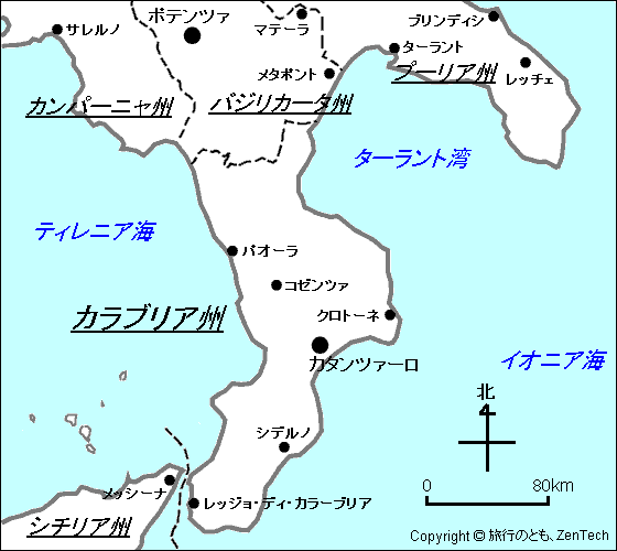 カラブリア州地図