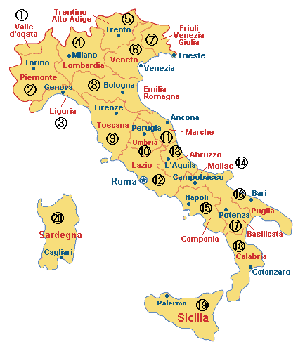 イタリア州区分地図 旅行のとも Zentech