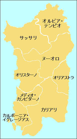 サルデーニャ州の県区分地図