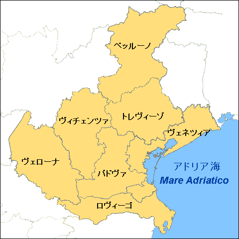 ヴェネト州の県区分地図