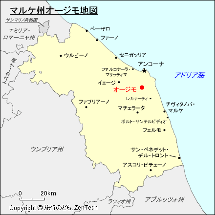 マルケ州オージモ地図