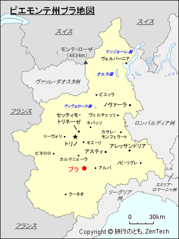 ピエモンテ州ブラ地図