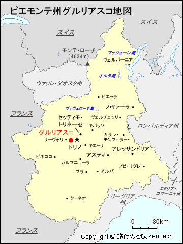 ピエモンテ州グルリアスコ地図