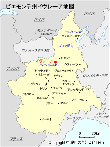 ピエモンテ州イヴレーア地図